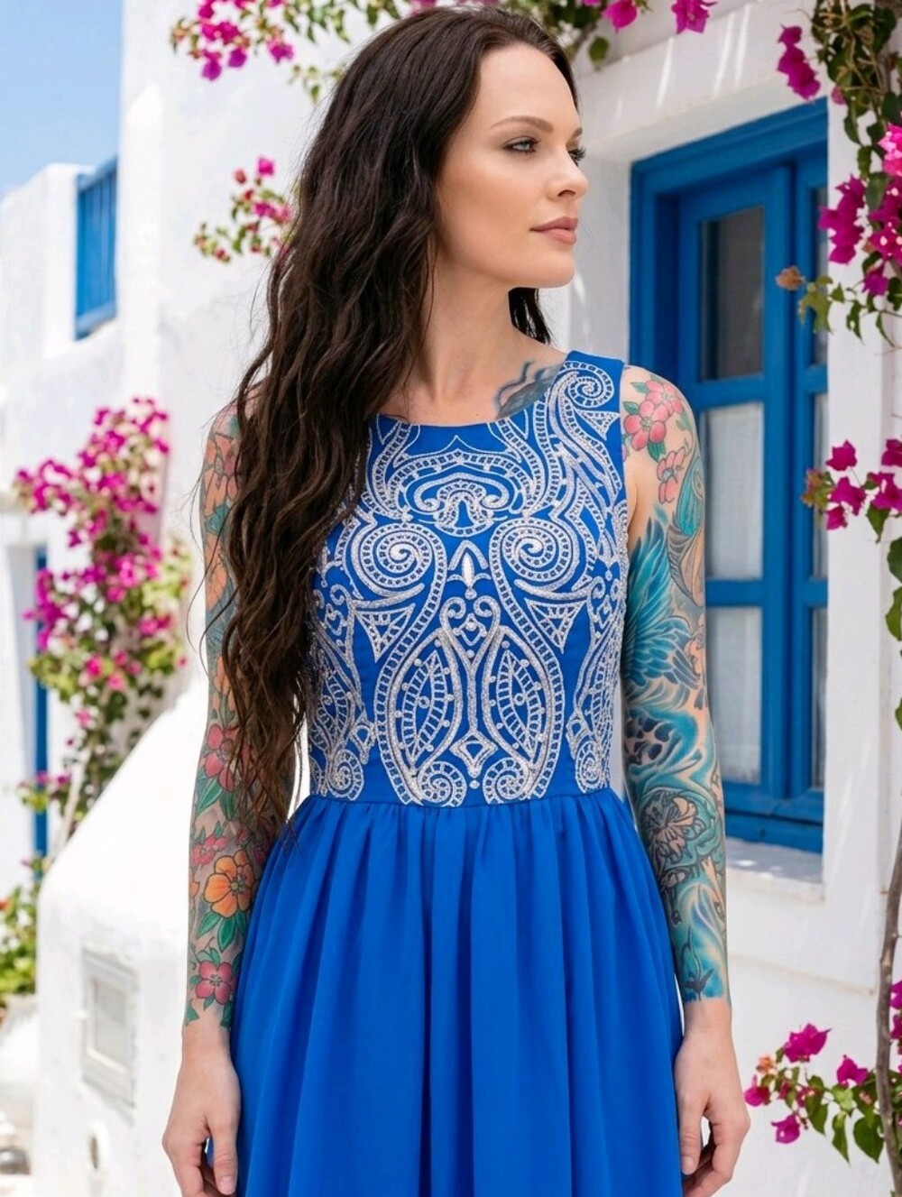 Chi Chi London ✦ Cobalt Blue Embroidered Dress ✦ Silver Crystal Detail Front 4